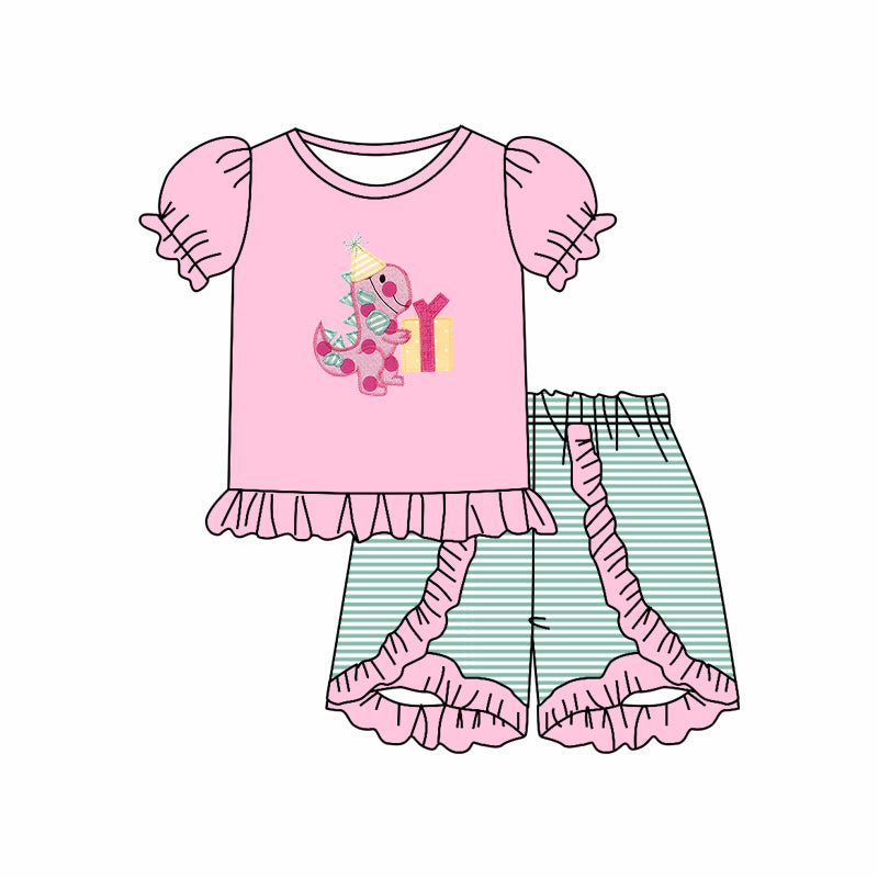 Baby Girls Dinosaur Birthday Present Shirt Shorts Clothes Sets Preorder(moq 5)