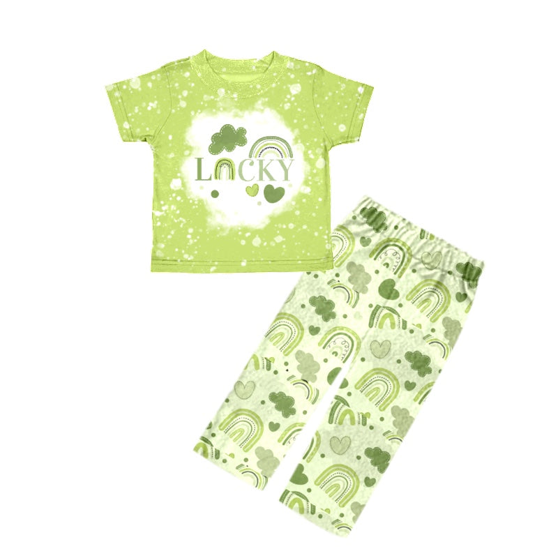 Baby Boys Green Lucky St Patrick Day Short Sleeve Top Pants Clothes Sets preorder(moq 5)