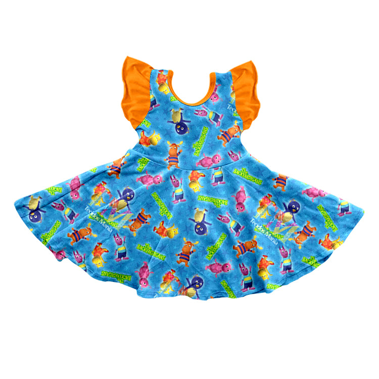 Baby Girls Cartoon Flutter Sleeve Twirl Dresses preorder(moq 5)