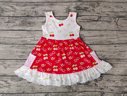 Baby Girls Sleeveless Red Bows Lace Ruffle Knee Length Dresses