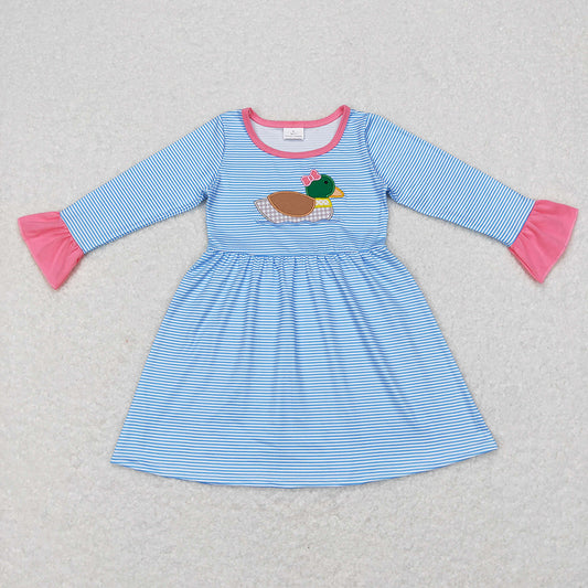 Baby Girls Duck Blue Stripes Long Sleeve Hunting Dresses