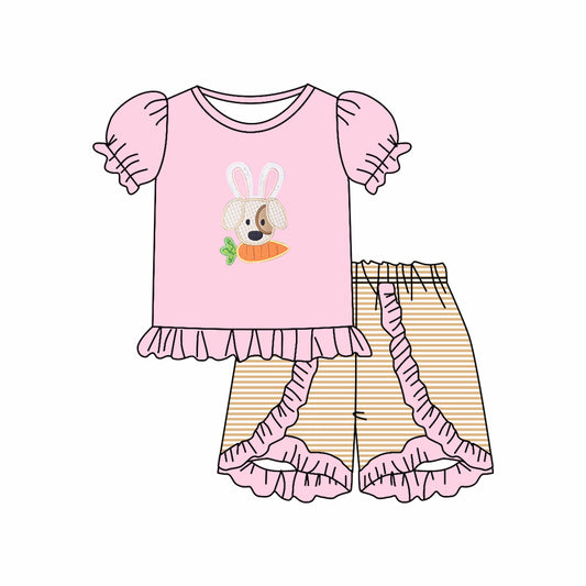 Baby Girls Easter Dog Carrot Shirt Shorts Clothes Sets Preorder(moq 5)