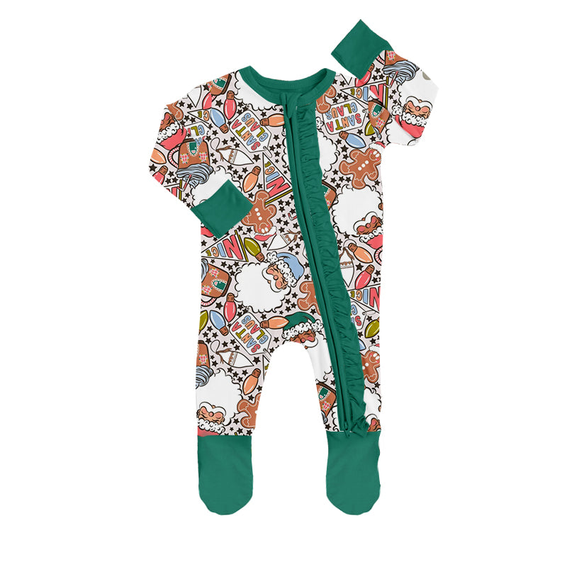 Baby Girls Christmas Ruffle Footie Long Sleeve Rompers preorder(moq 5)