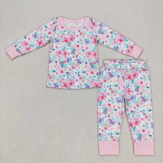 Baby Girls Pink Lavender Flowers Pants Jammies Pajamas Clothes Sets