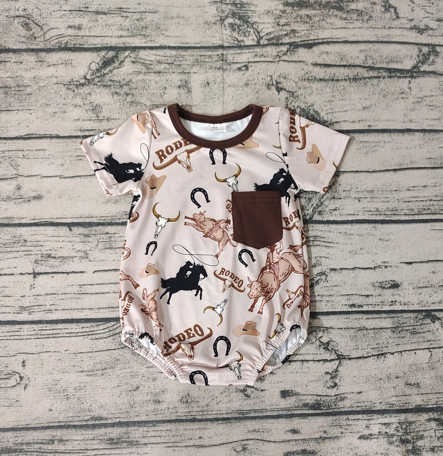 Baby Infant Boys Pocket Rodeo Cows Western Rompers