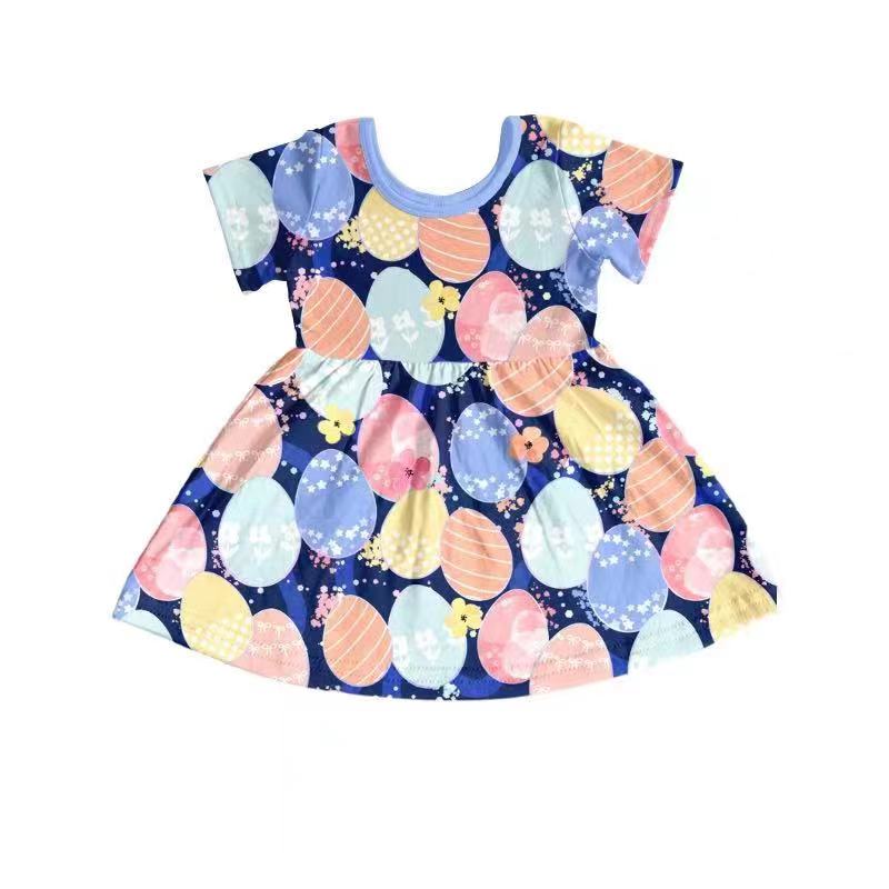 Baby Girls Easter Eggs Short Sleeve Knee Length Dresses Preorder(moq 5)