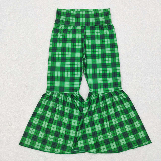 Baby Girls Green Plaid St Patrick Day Bell Bottom Pants