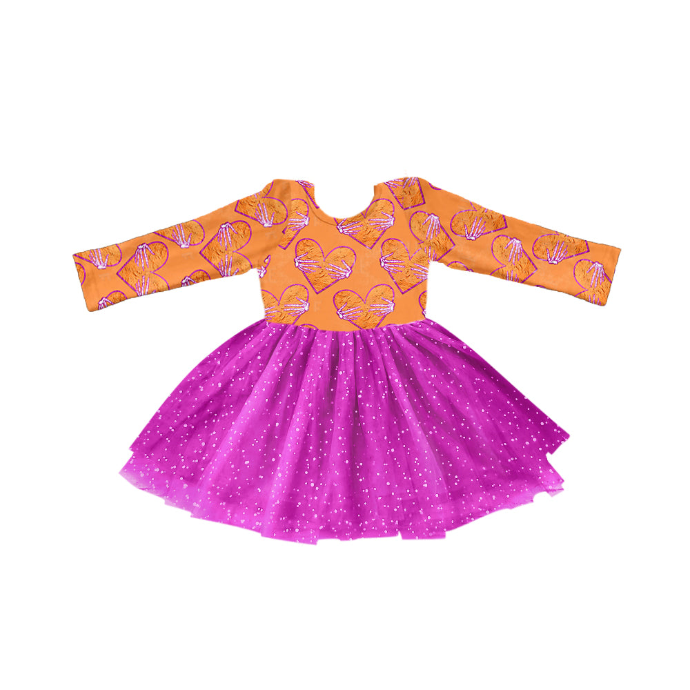 Baby Girls Orange Hearts Ruffle Tutu Knee Length Dresses preorder(moq 5)