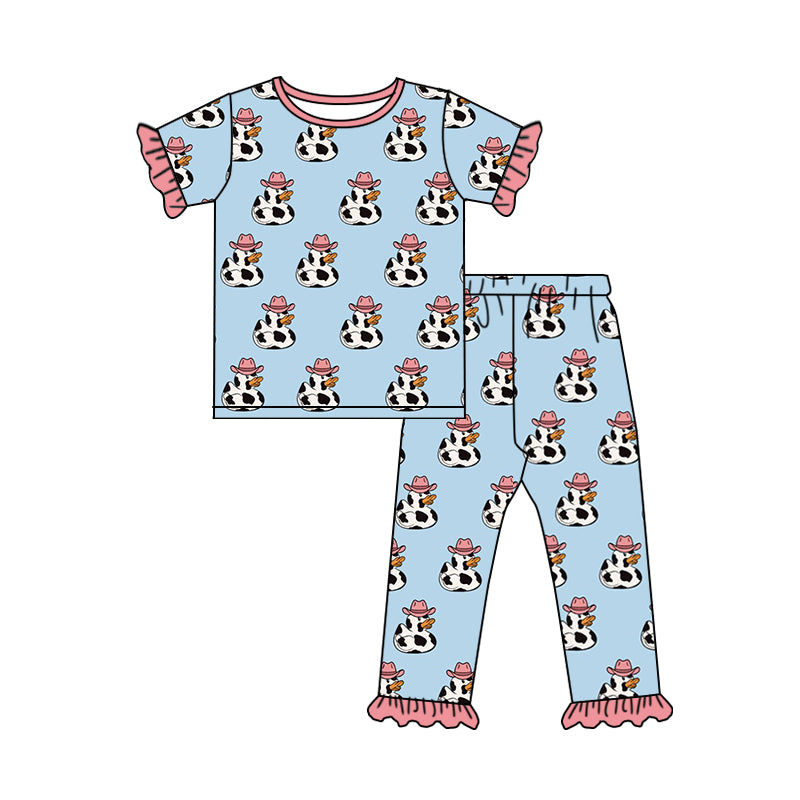 Baby Girls Duck Ruffle Tee Shirts Western Pants Pajamas Clothes Sets Preorder(moq 5)