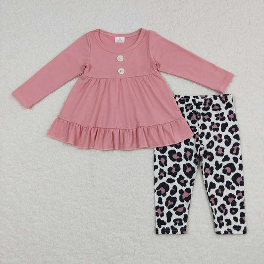 Baby Girls Pink Ruffle Tops Leopard Legging Pants Clothes Sets