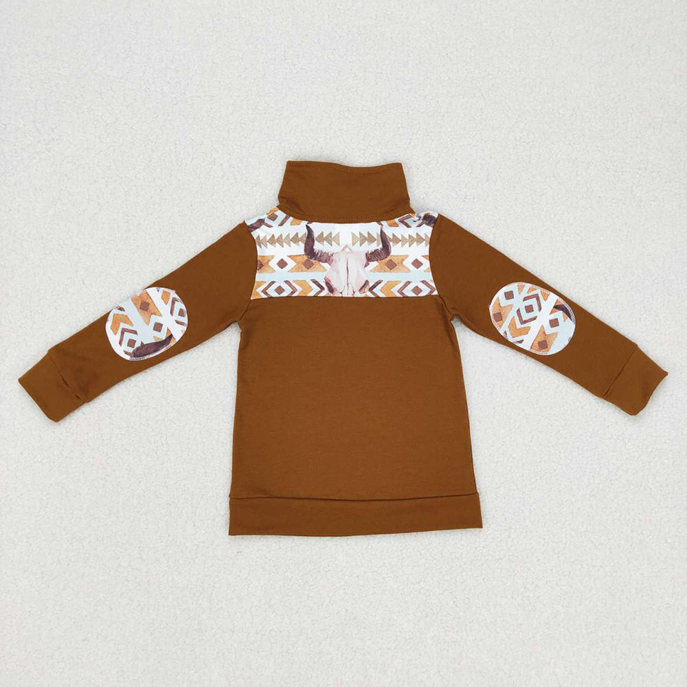 Baby Boys Western Cow Skull Zip Pullover Tops