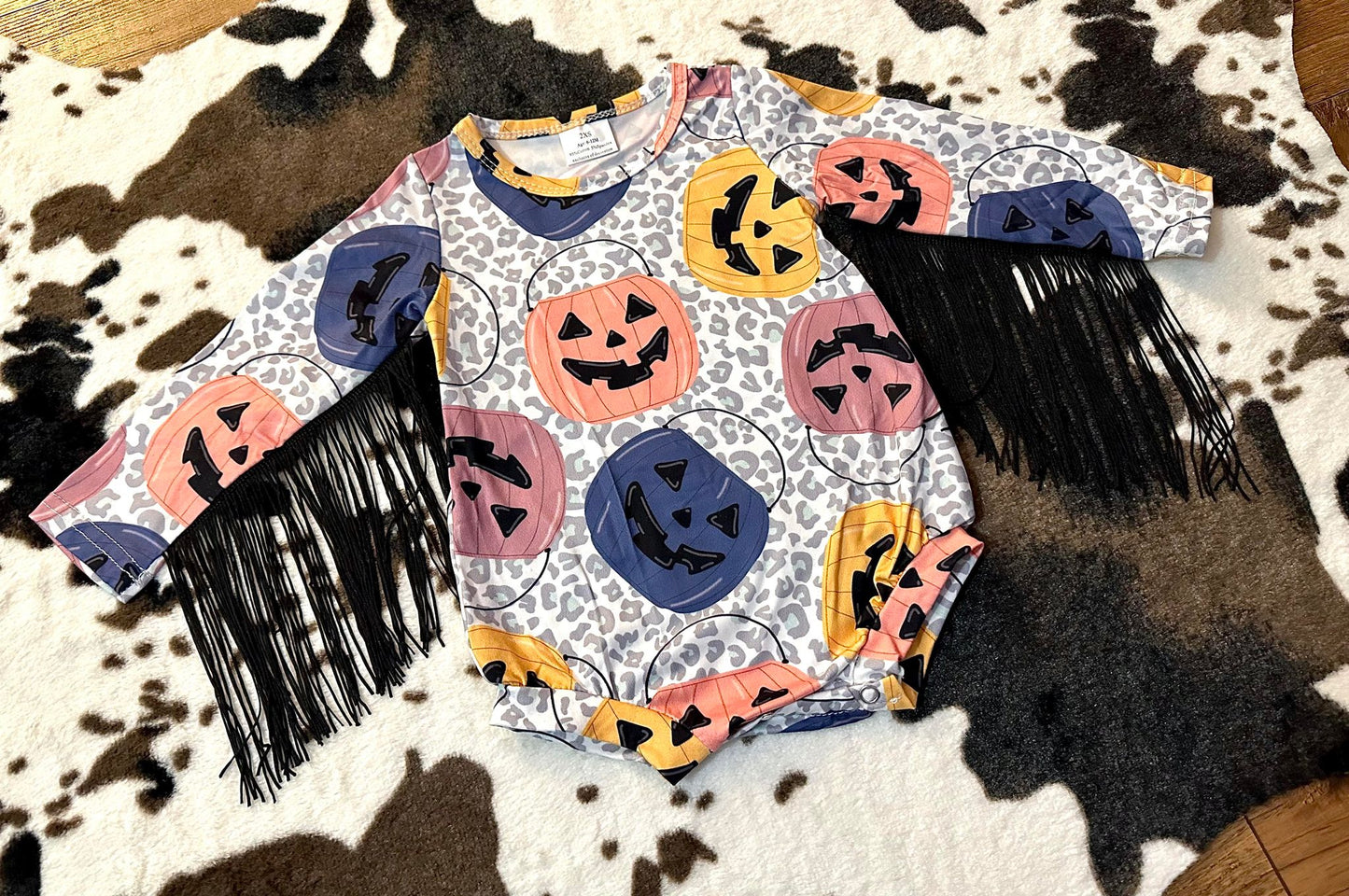 Baby girls halloween pumpkin tassel long sleeve rompers