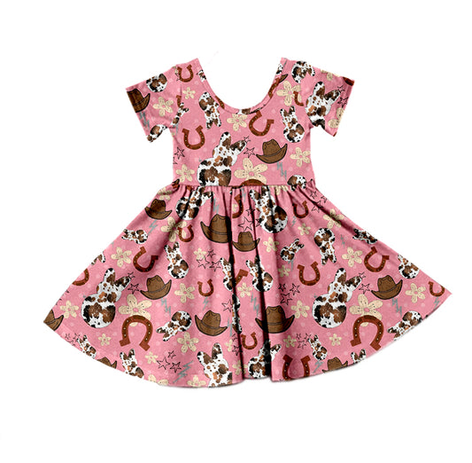 Baby Girls Toddler Bunny Western Easter Knee Length Dresses preorder(moq 5)