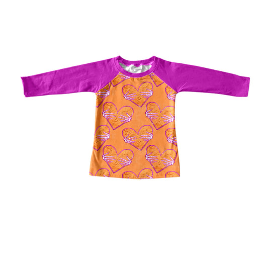 Baby Girls Heart Orange Long Sleeve Raglan Tee Shirts preorder(moq 5)