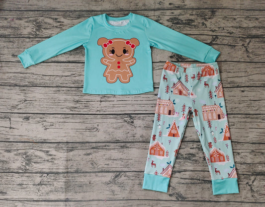 Baby Girls Gingerbread Christmas Top Tree Pants Pajamas Clothing Sets