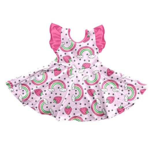 Baby Girls Strawberry Rainbow Flutter Sleeve Knee Length Dresses Preorder(moq 5)