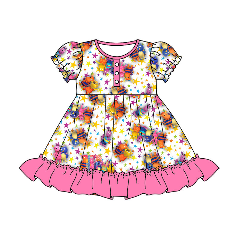 Baby Girls Cartoon Ruffle Short Sleeve Dresses preorder(moq 5)