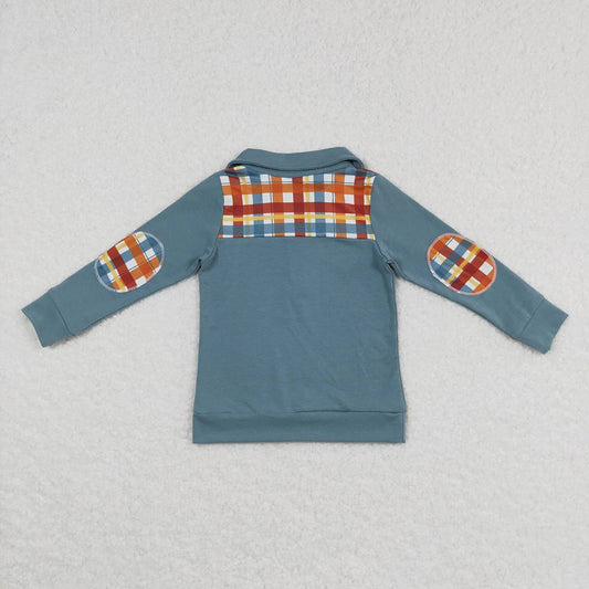 Baby Boys Thanksgiving Plaid Long Sleeve Elbow Pullover Tee Shirt Tops
