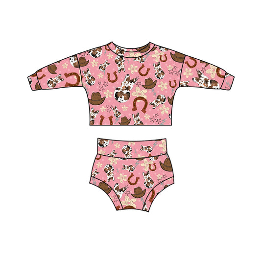 Baby Girls Toddler Easter Rabbit Western Long Sleeve Top Bummie Sets preorder(moq 5)