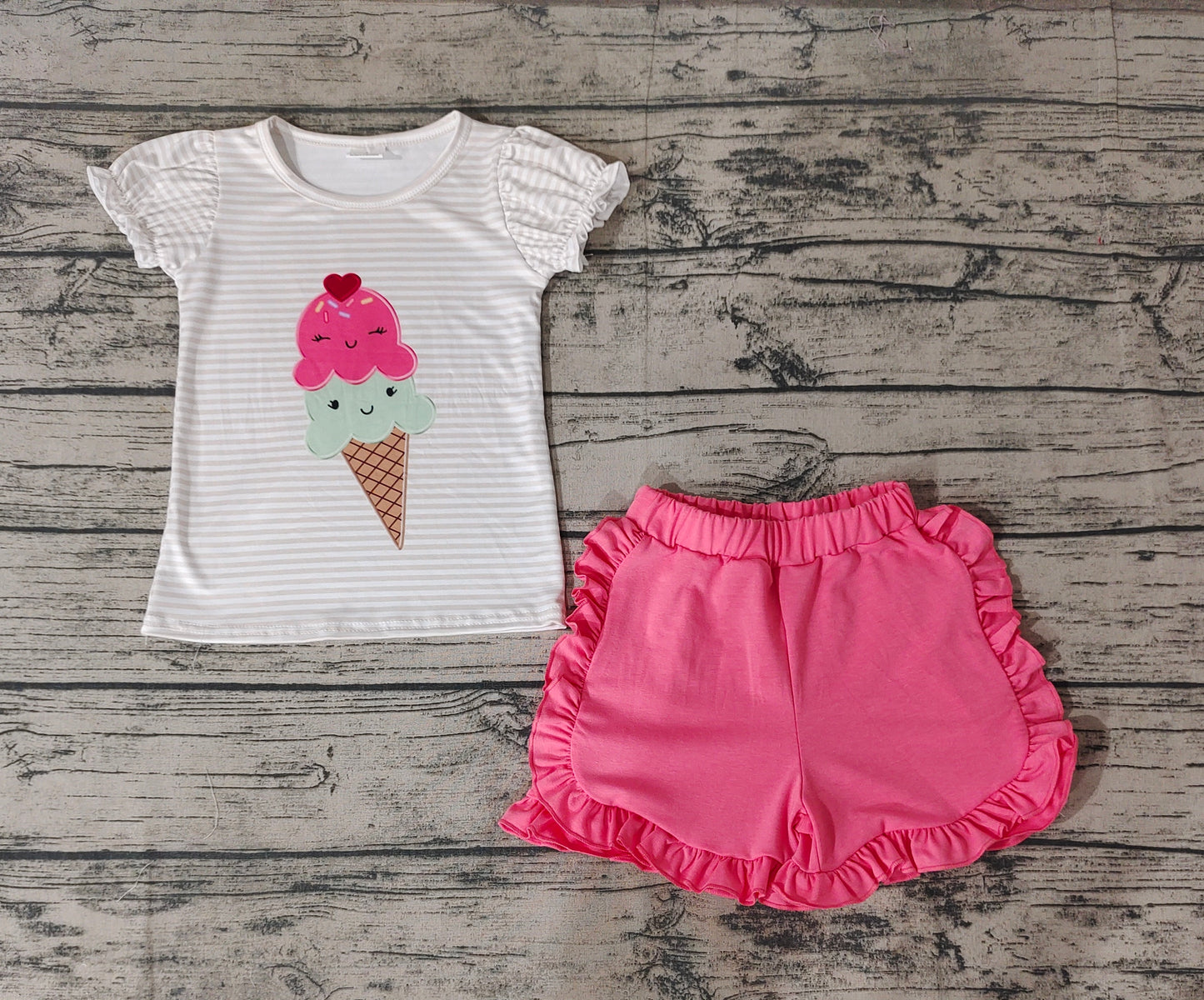 Baby Girls Popstick Short Sleeve Shirt Top Ruffle Shorts Clothes Sets