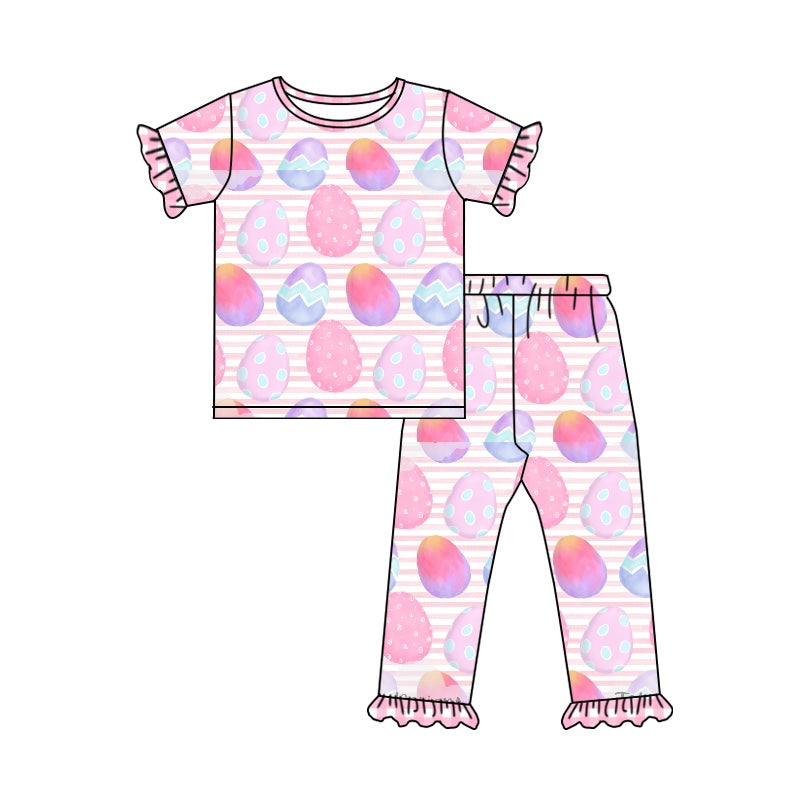 Baby Girls Easter Eggs Short Sleeve Top Pants Pajamas Clothes Sets preorder(moq 5)