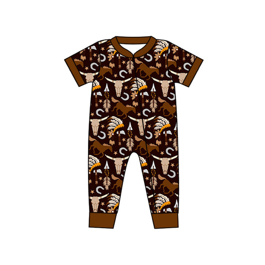 Baby Infant Boys Western Cow Skull Horse Short Sleeve Rompers preorder(moq 5)