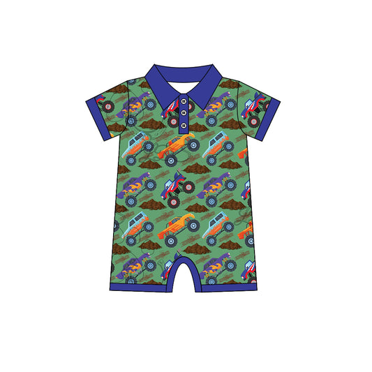 Baby Boys Short Sleeve Cars Blue Buttons Rompers preorder(moq 5)