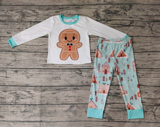 Baby Boys Gingerbread Christmas Top Tree Pants Pajamas Clothing Sets