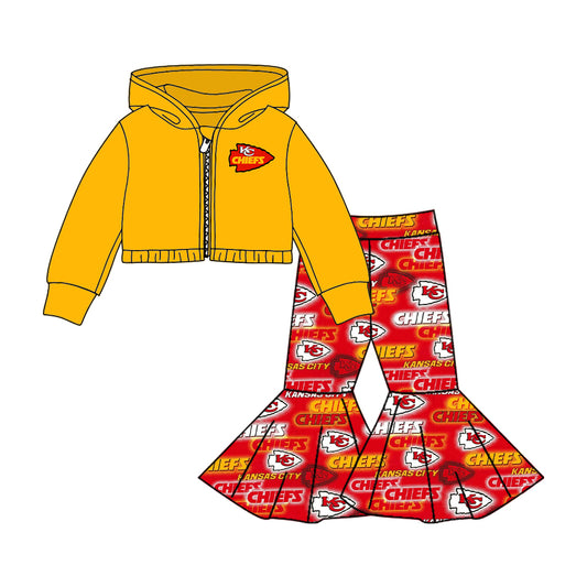 Baby Girls Team Gold Hooded Top Bell Pants Clothes Sets preorder(moq 5)