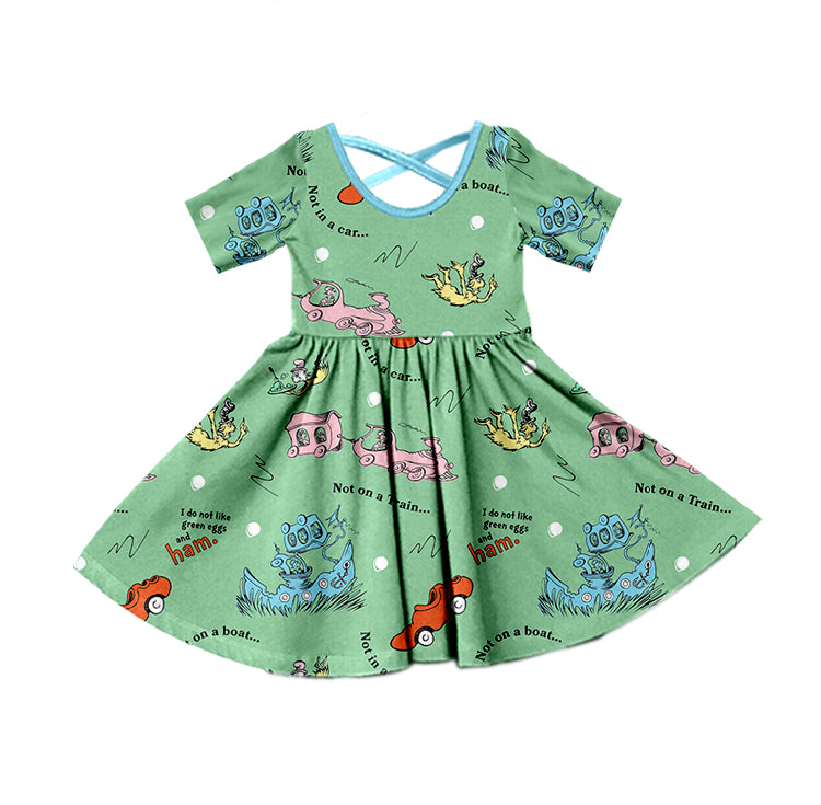 Baby Girls Green Cars Long Sleeve Knee Length Dresses preorder(moq 5)