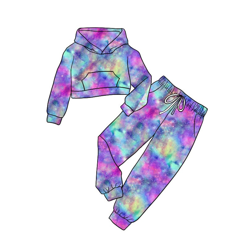 Baby Girls Hooded Colorful Top Space Pants Clothes Sets preorder(moq 5)