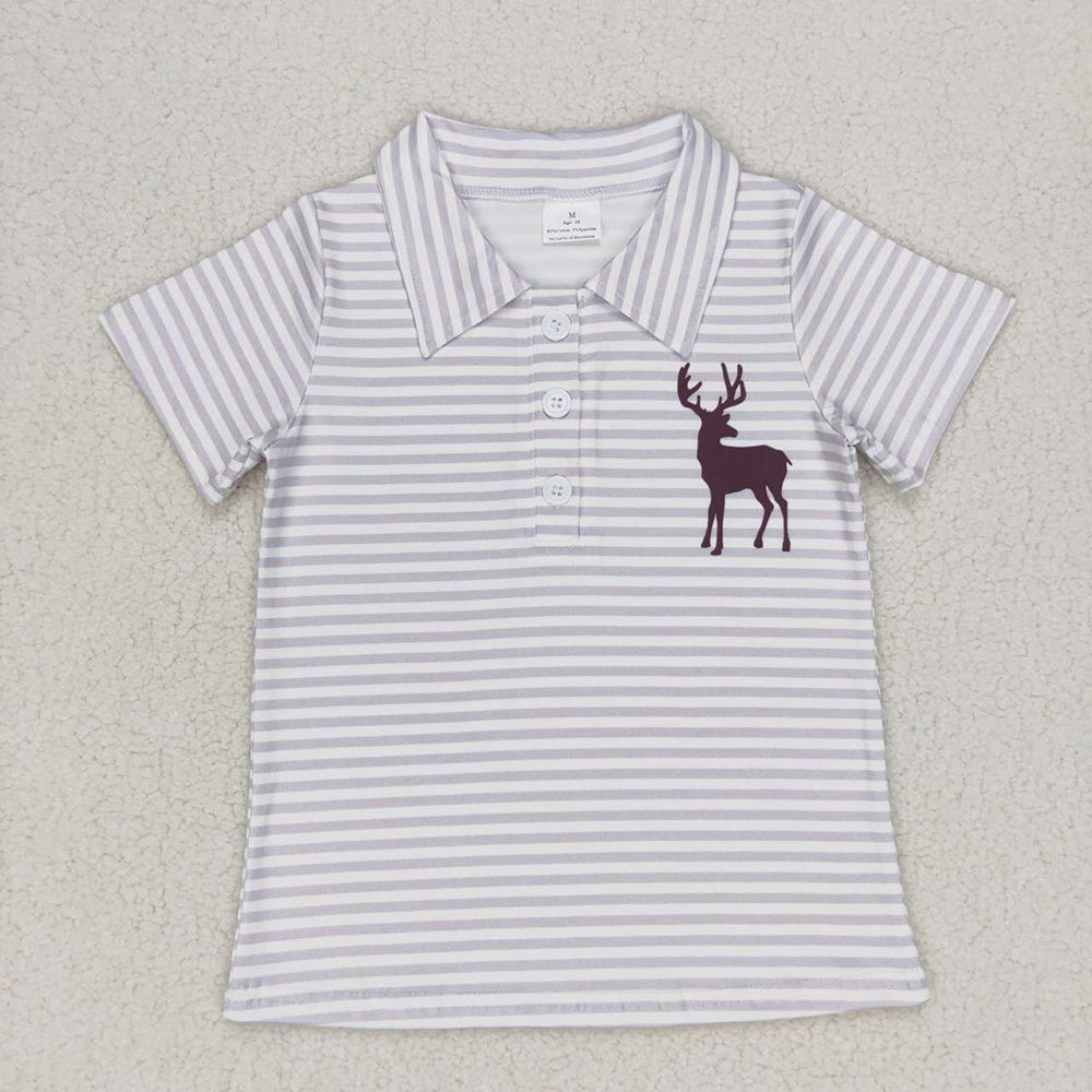 Baby Boys Grey Stripes Deer Short Sleeve Pullover Tee Shirts