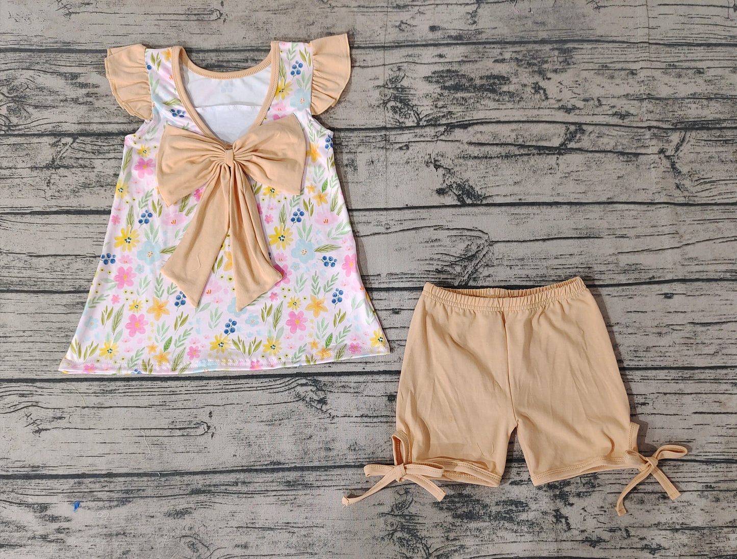 Baby Girls I Love Mom Floral Bow Ruffle Tunic Top Shorts Clothes Sets