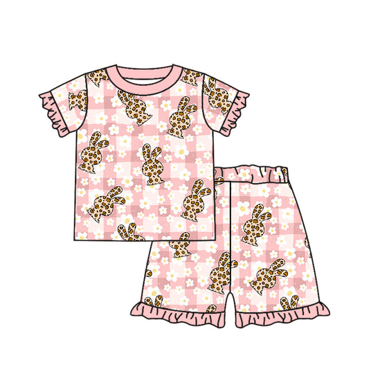 Baby Girls Toddler Easter Bunny Flowers Top Shorts Pajamas Clothes Sets preorder(moq 5)