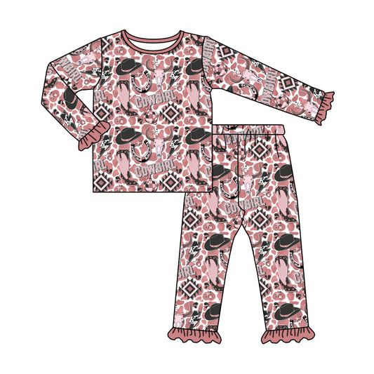 Baby Girls Cowgirl Tee Shirt Top Western Pants Pajamas Sets Preorder(moq 5)