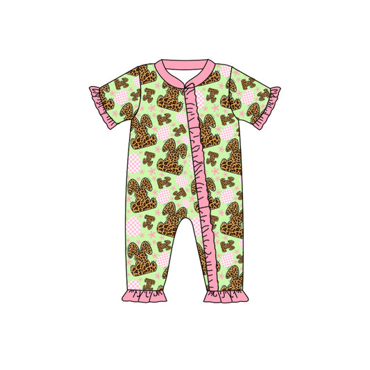 Baby Girls Easter Rabbits Leopard Ruffle Zip Rompers preorder(moq 5)