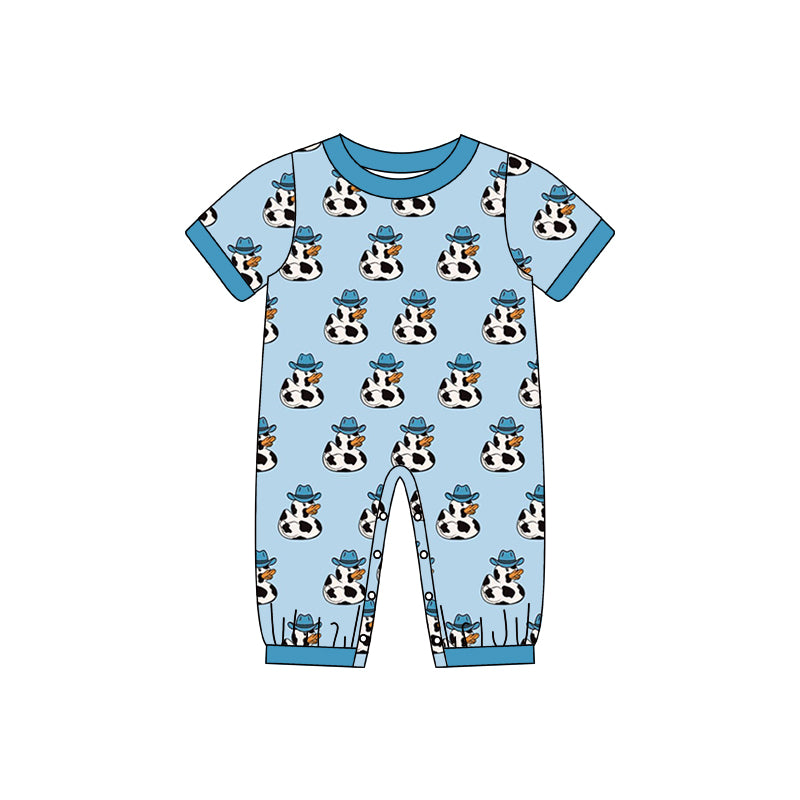 Baby Infant Boys Western Duck Cow Print Short Sleeve Rompers preorder(moq 5)