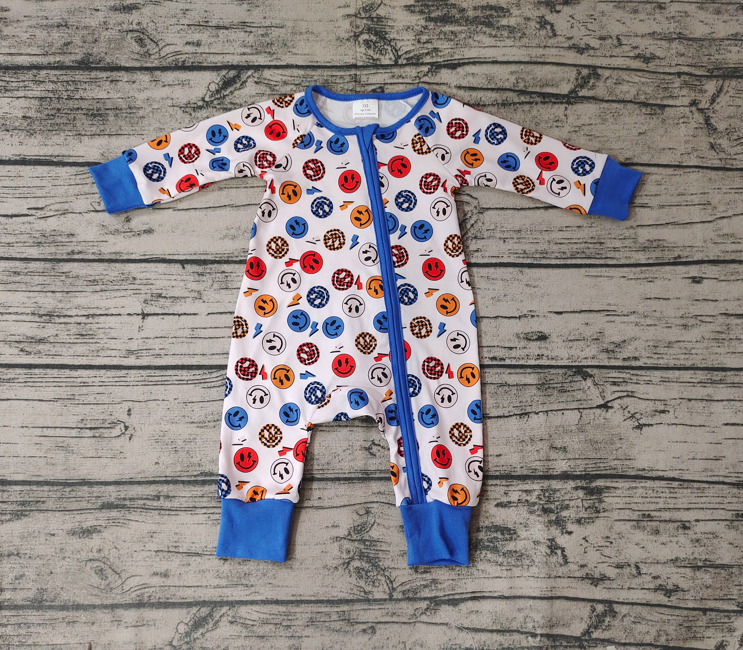 Baby Infant Boys Navy Face Zip Long Sleeve Rompers
