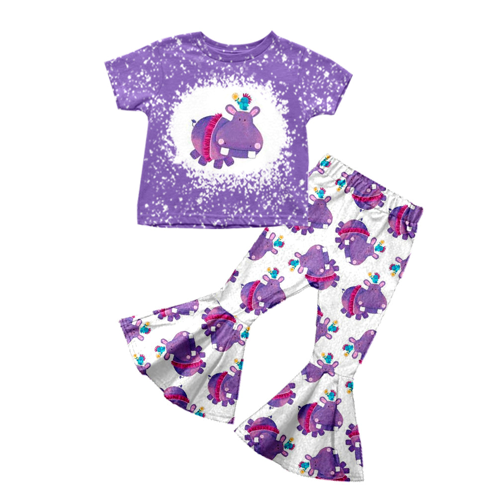 Baby Girls Hippo Purple Bell Pants Clothes Sets preorder(moq 5)