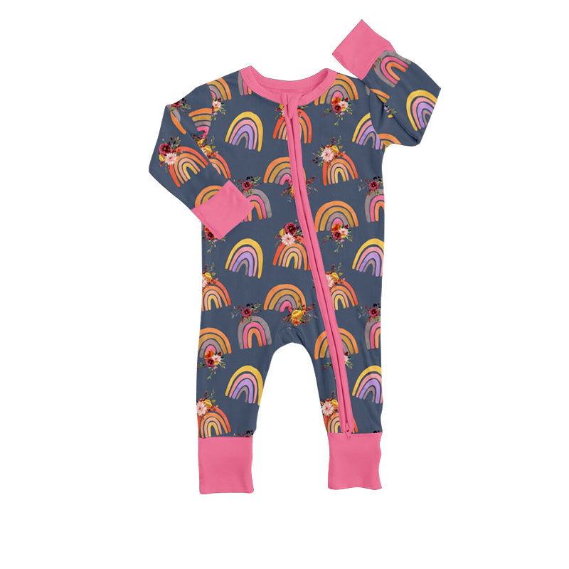 Baby Girls Long Sleeve Rainbow Flowers Zip Rompers preorder(moq 5)