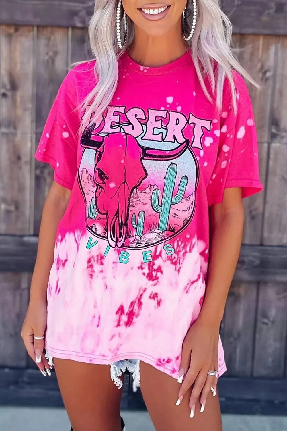 Adult Women Pink Western Cactus Cow Short Sleeve Shirts Preorder(moq 5)