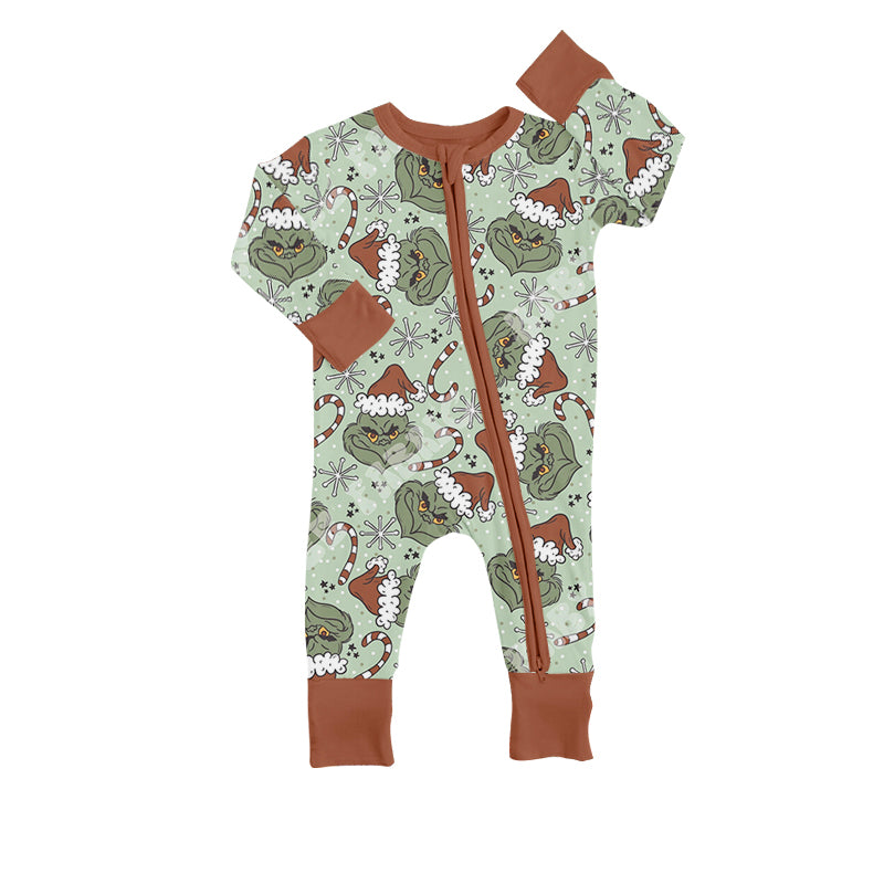 Baby Girls Green Face Long Sleeve Zip Rompers preorder(moq 5)