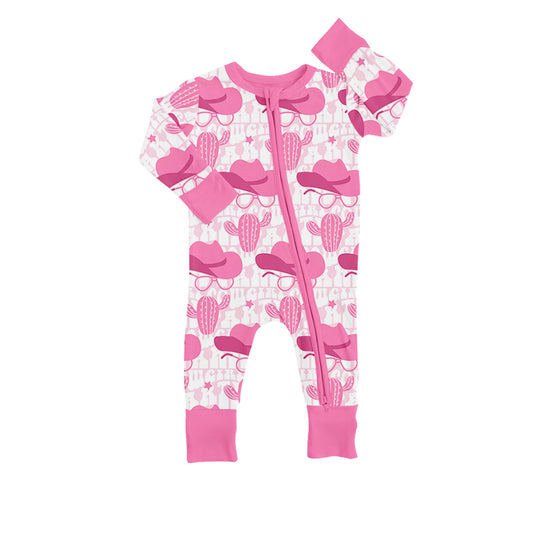 Baby Girls Long Sleeve Western Pink Hats Cactus Rompers preorder(moq 5)