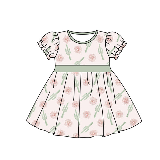 Baby Girls Pink Cactus Flowers Knee Length Dresses Preorder(moq 5)