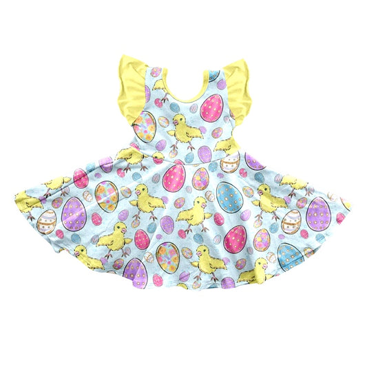 Baby Girls Easter Chicken Eggs Flutter Sleeve Knee Length Dresses preorder(moq 5)