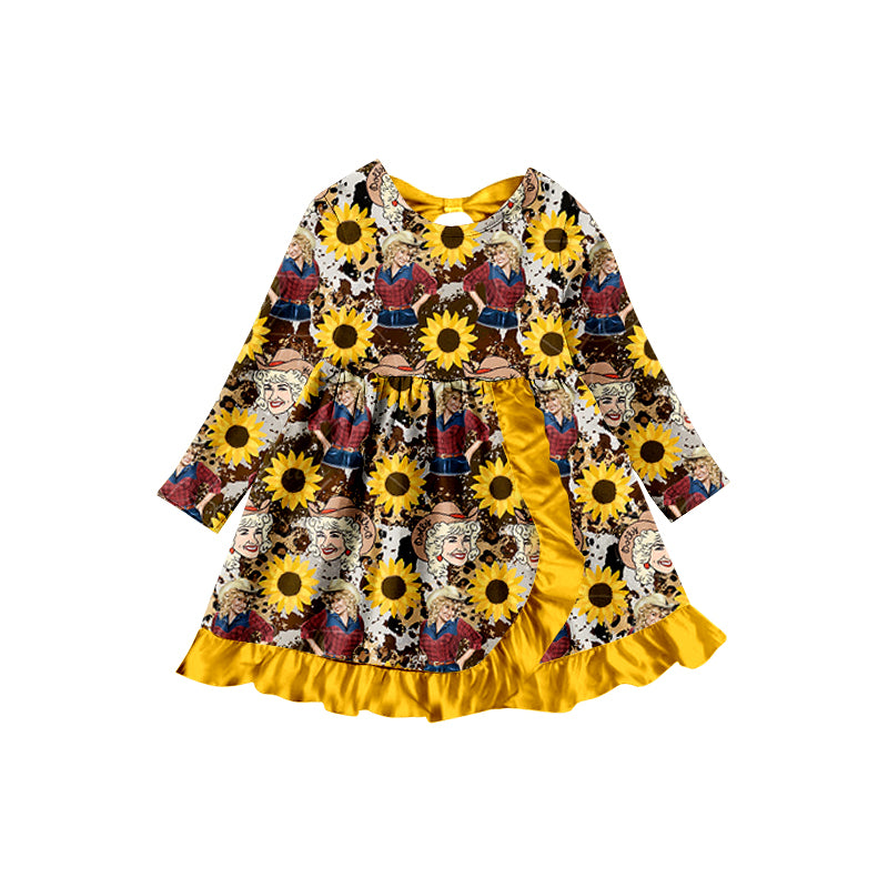 Baby Girls Sunflowers Singer Ruffle knee length Dresses preorder(moq 5)