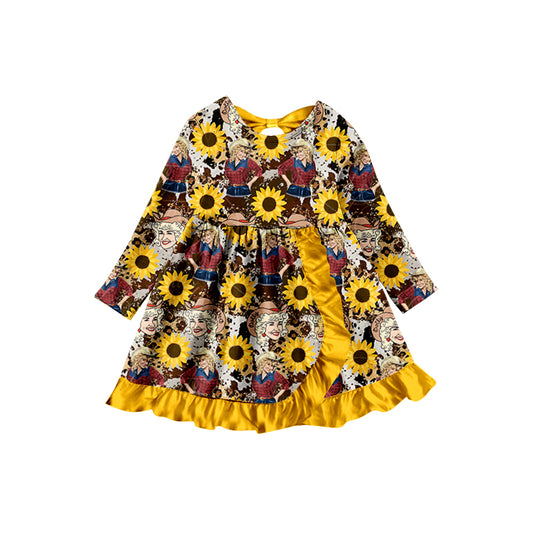 Baby Girls Sunflowers Singer Ruffle knee length Dresses preorder(moq 5)