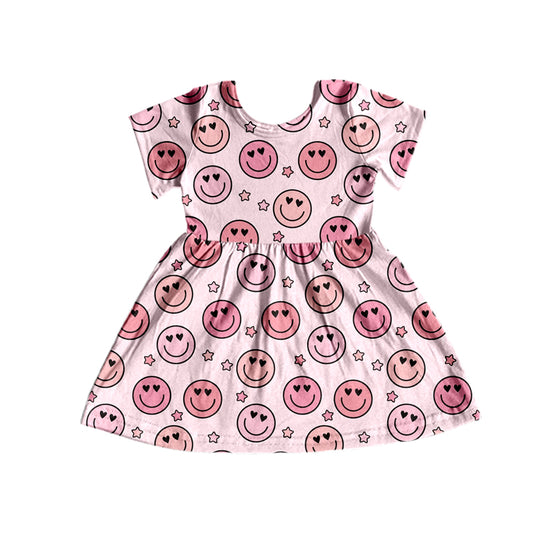 Baby Girls Short Sleeve Pink St Patrick Day Smile Knee Length Dresses Preorder(moq 5)