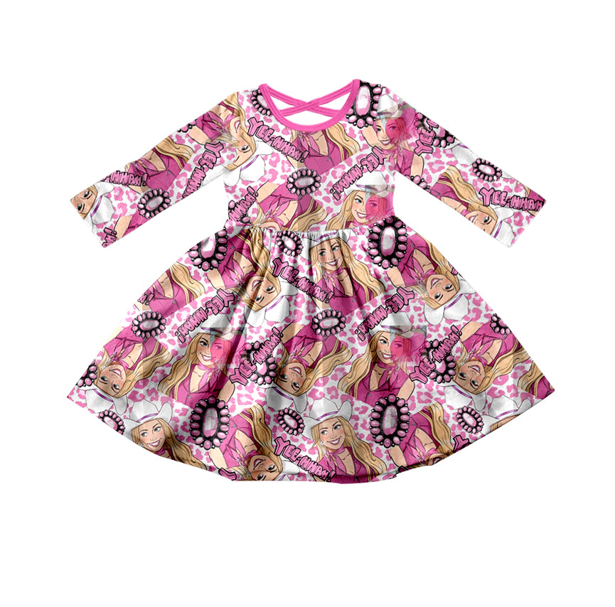 Baby Girls Pink Doll Western Long Sleeve Dresses preorder(moq 5)