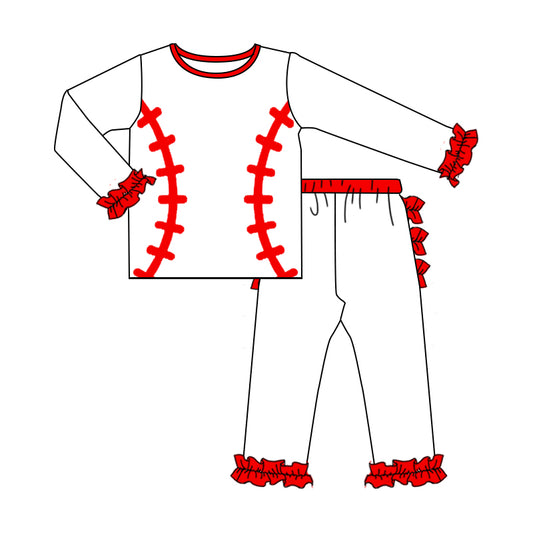 Baby Girls Baseball Long Sleeve Tee Shirt Ruffle Pants Pajamas Clothes Sets preorder(moq 5)